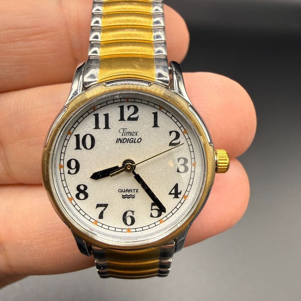 Vintage Timex Indiglo Women's Watch Two Tone Silver Gold